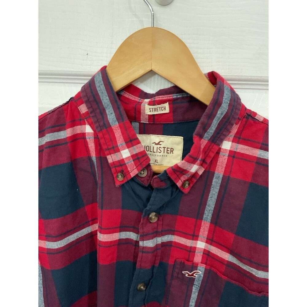 Men’s HOLLISTER Long Sleeve Plaid Shirt Size Xl Red Blue - Picture 6 of 6